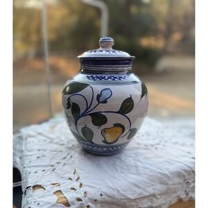 Vintage Williams Sonoma 9" Lidded Porcelain Majolica Ginger Jar Made In Italy